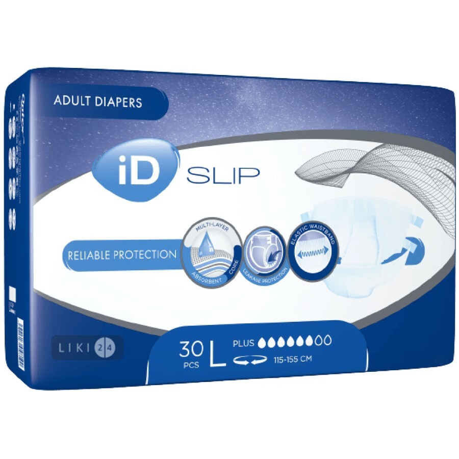Подгузники для взрослых iD Expert Slip Plus M 30 шт: цены и характеристики