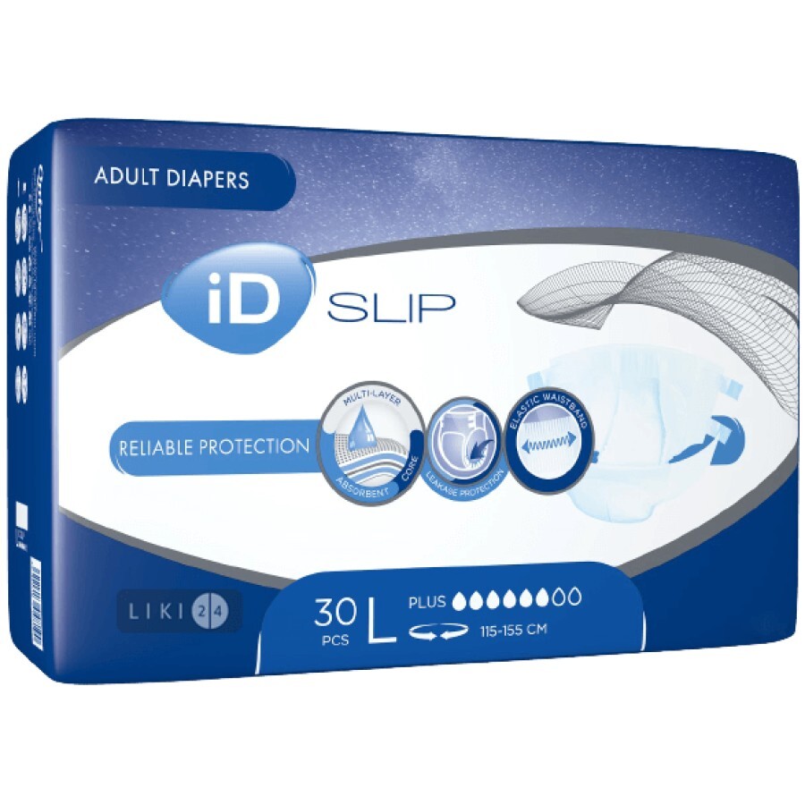 Подгузники для взрослых iD Slip Plus L, 30 шт: цены и характеристики