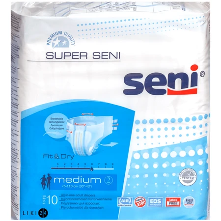 Подгузники для взрослых Seni Super Trio Medium 10 шт: цены и характеристики