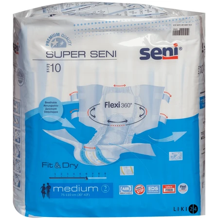 Подгузники для взрослых Seni Super Trio Medium 10 шт: цены и характеристики