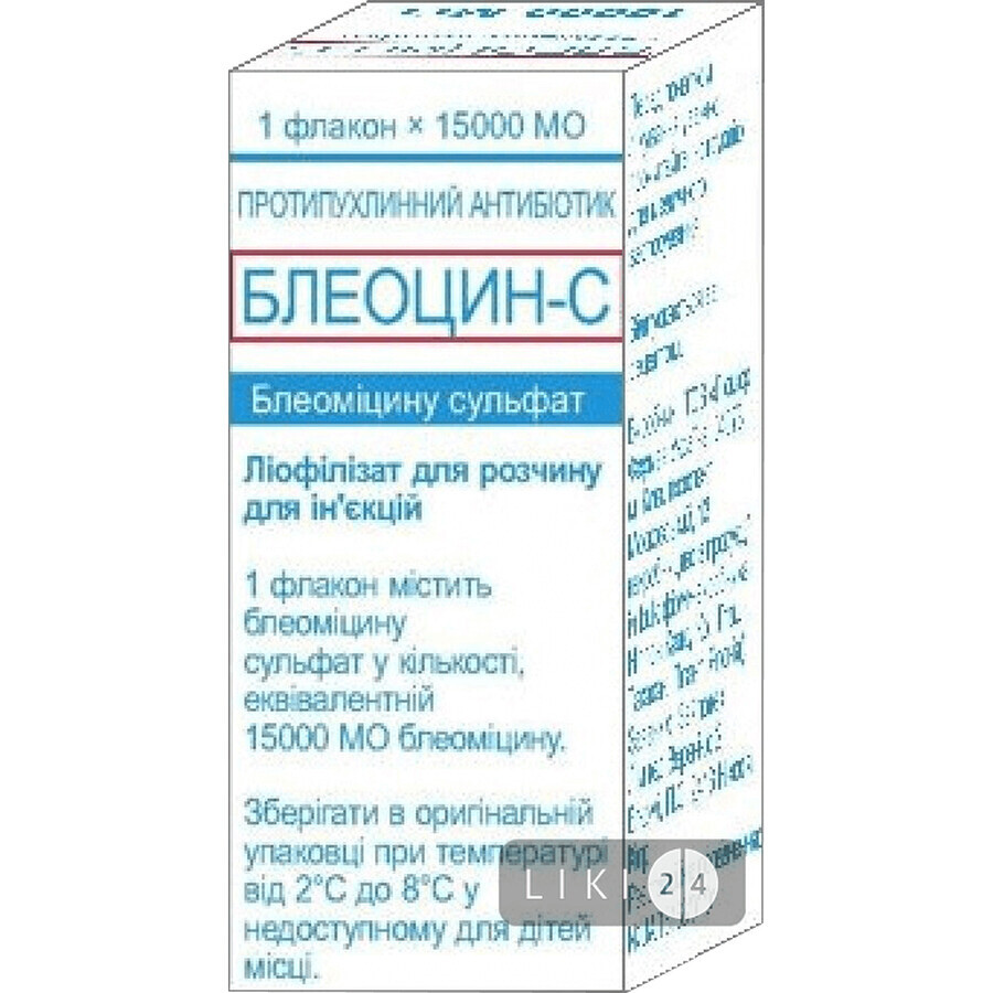 Блеоцин-с ліофіл. д/р-ну д/ін. 15000 МО фл.: ціни та характеристики