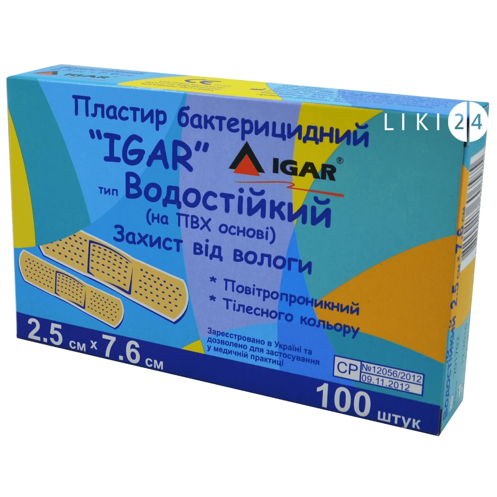Пластир бактерицидний Igar водостійкий 2,5 см х 7,6 см №100: ціни та характеристики