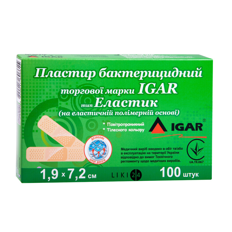 Пластир бактерицидний Igar еластик 1,9 см х 7,2 см №100: ціни та характеристики
