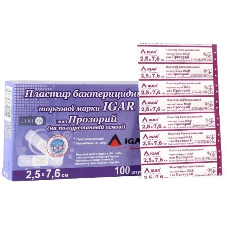 Пластырь бактерицидный торговой марки igar тип прозрачный (на полиуретановой основе) 2,5 см х 7,6 см