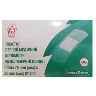 Пластырь первой медицинской помощи Pinna на полимерной основе 76 х 25 мм, 100 штук