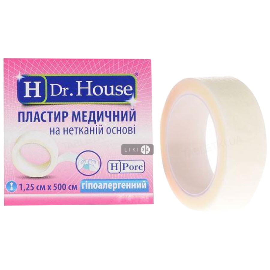 Пластир медичний Dr. House бактерицидний на нетканій основі 1.25 см х 500 см 1 шт картонна коробка: ціни та характеристики