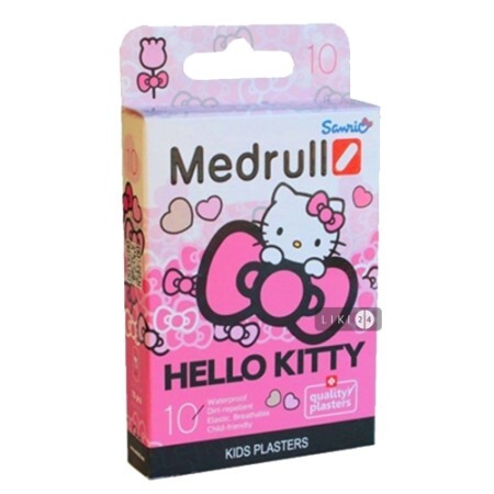 Набір пластирів медичних Medrull дитячих Hello Kitty бактерицидних на полімерній основі 25 мм х 57 мм, 10 шт