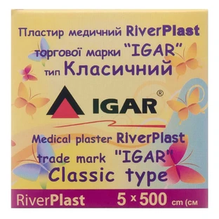 Пластир медичний riverplast торгової марки "igar" тип класичний (на бавовняній основі) 5 см х 500 см уп. картон.