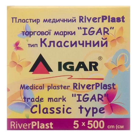 Пластир медичний riverplast торгової марки "igar" тип класичний (на бавовняній основі) 5 см х 500 см уп. картон.: ціни та характеристики