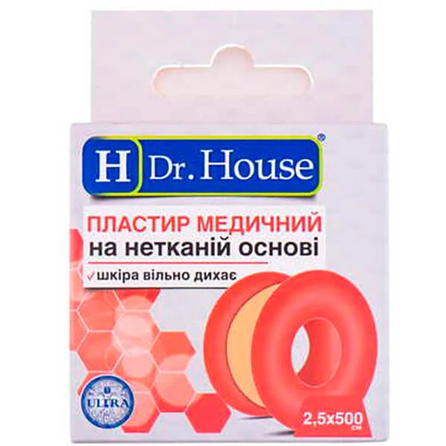 Пластир медичний ultra "h dr. house" 2,5 см х 500 см, неткан. з підвісом: ціни та характеристики