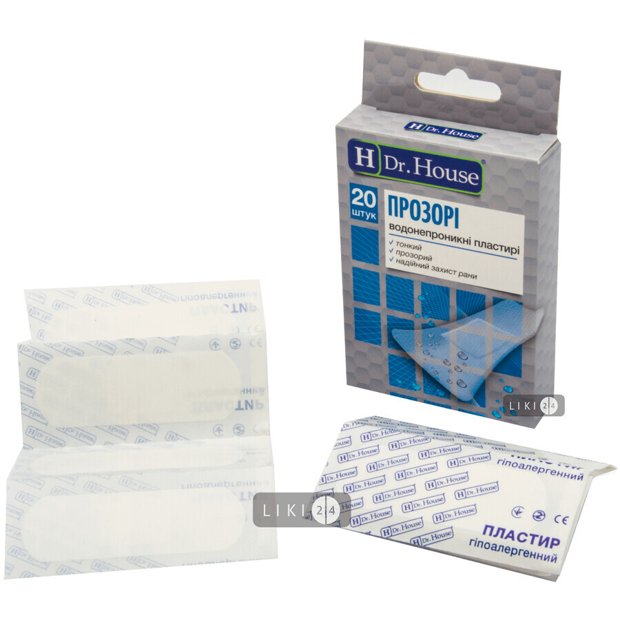 Набір пластирів медичних Dr. House Прозорі бактерицидні на полімерній основі 7.2 см х 2.3 см 20 шт: ціни та характеристики