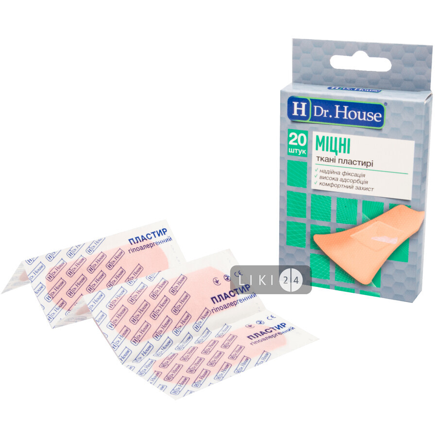 Набір пластирів медичних Dr. House Міцні бактерицидні на тканій основі 7.2 см х 2.3 см 20 шт: ціни та характеристики