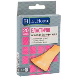 Набір пластирів медичних Dr. House Еластичні бактерицидні на тканій основі 7.2 см х 2.3 см 20 шт