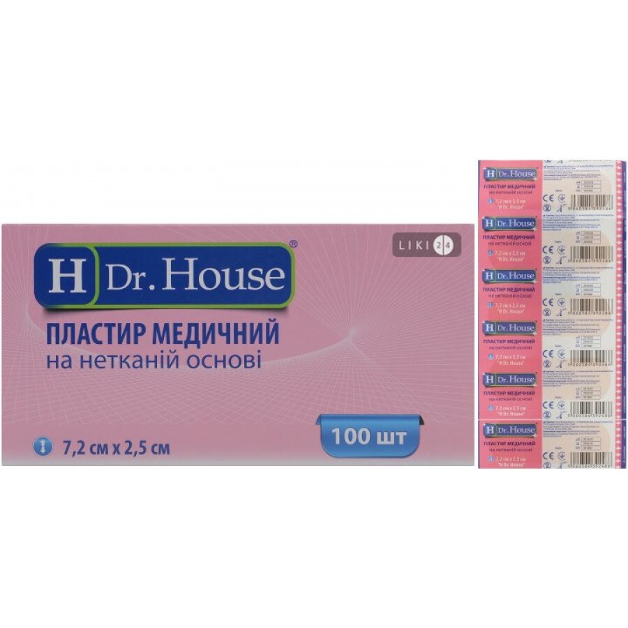 Пластир медичний бактерицидний "h dr. house" 7,2 см х 2,5 см, на тканій основі №100: ціни та характеристики