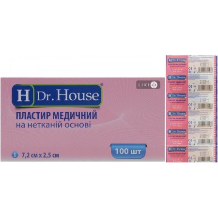Пластырь медицинский бактерицидный "h dr. house" 7,2 см х 2,5 см, на тканевой основе №100