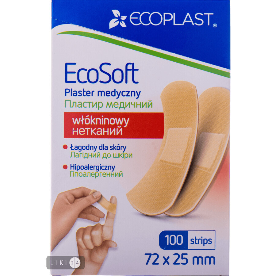 Набір пластирів медичних Ecoplast EcoSoft на нетканій основі 72 x 19 мм, 100 шт: ціни та характеристики