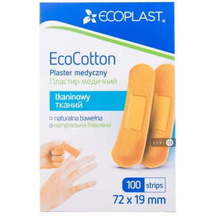 Набор пластырей медицинских Ecoplast EcoCotton бактерицидных на тканой основе 72 x 19 мм, 100 шт