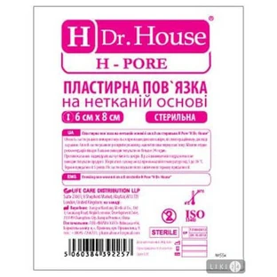 Пластырная повязка стерильная ultra "h dr. house" 6 см х 8 см с подушечкой, нетканая