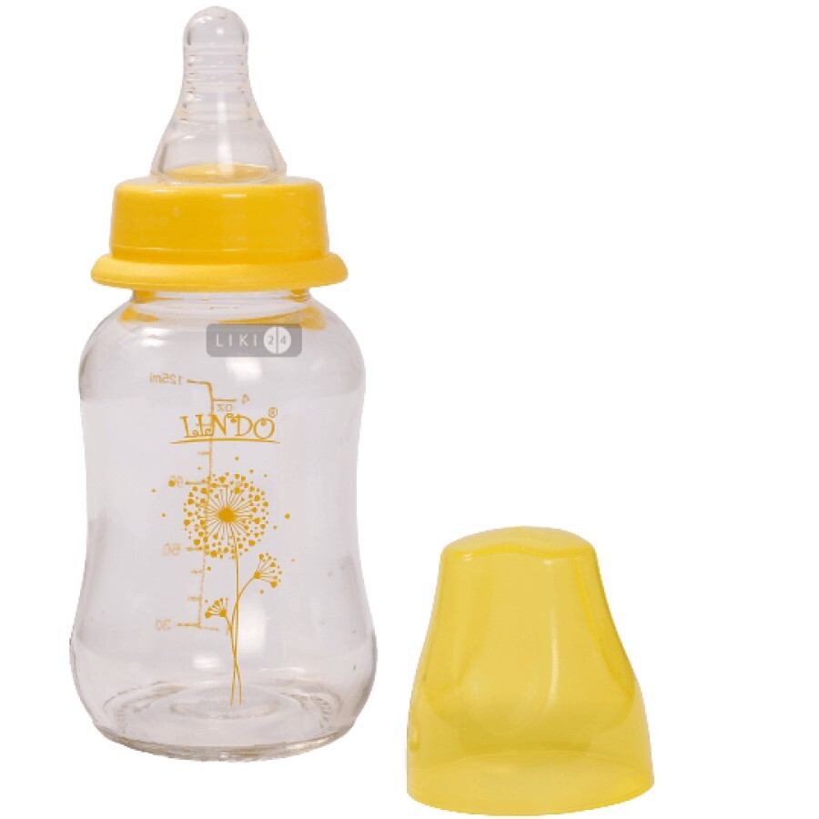 Бутылочка стеклянная для кормления Lindo PK 0980 с силиконовой соской 125 мл: цены и характеристики