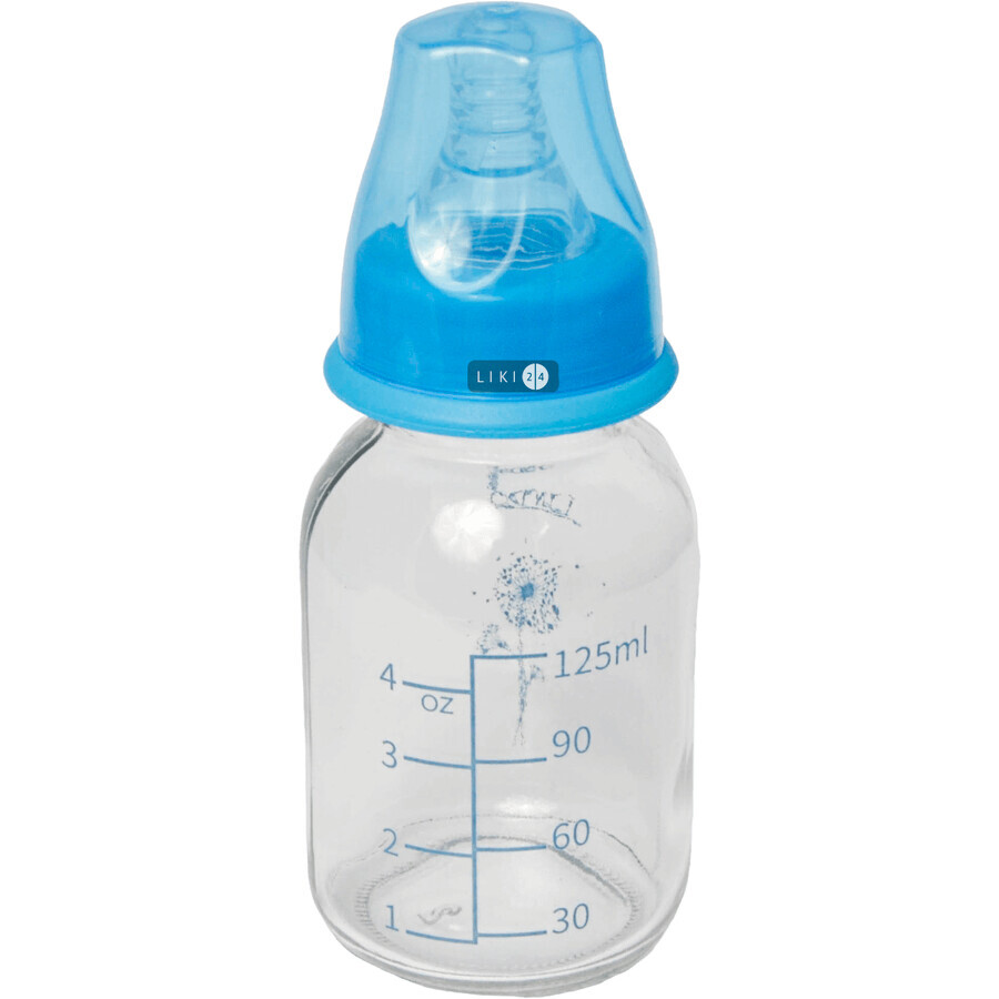 Стеклянная бутылочка для кормления Lindo PK 0970 с силиконовой соской с антиколиковым клапаном 125 мл: цены и характеристики