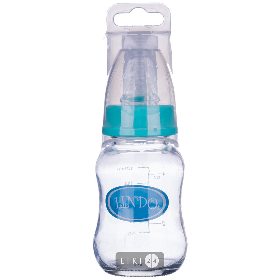 Стеклянная бутылочка для кормления Lindo PK 0980 с силиконовой соской 125 мл: цены и характеристики