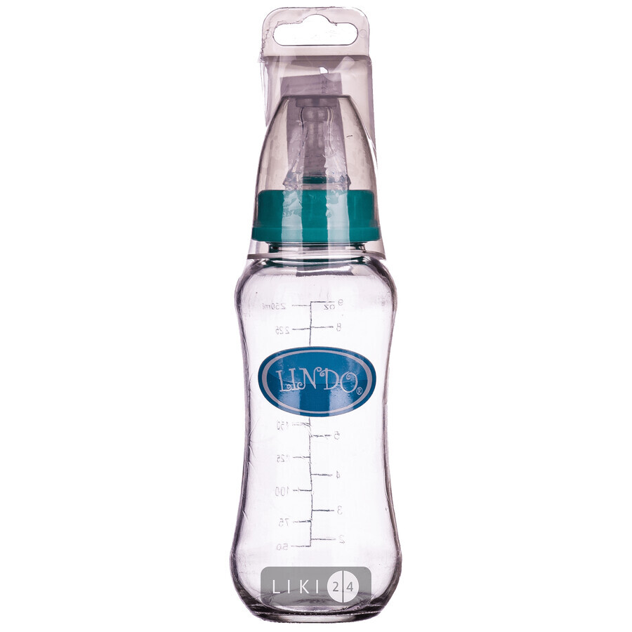 Стеклянная бутылочка для кормления Lindo PK1010 с талией и силиконовой соской 250 мл: цены и характеристики