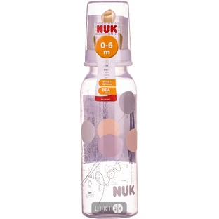 Бутылочка NUK пластиковая + соска латексная с вентиляционным клапаном 240 мл