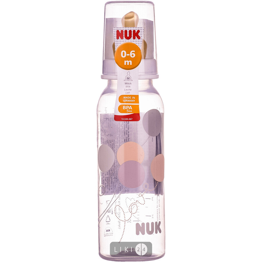 Пляшка NUK пластикова + соска латексна з вентиляційним клапаном 240 мл: ціни та характеристики
