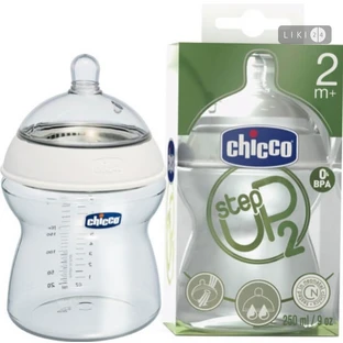 Пляшечка пластикова step up 2 торгової марки "chicco" 00060071000040 змінний потік 250 мл, з силікон. соскою