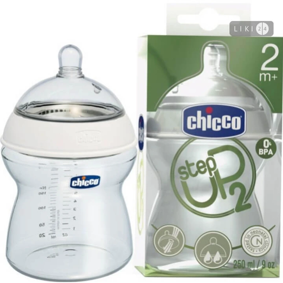 Пляшечка пластикова step up 2 торгової марки "chicco" 00060071000040 змінний потік 250 мл, з силікон. соскою: ціни та характеристики