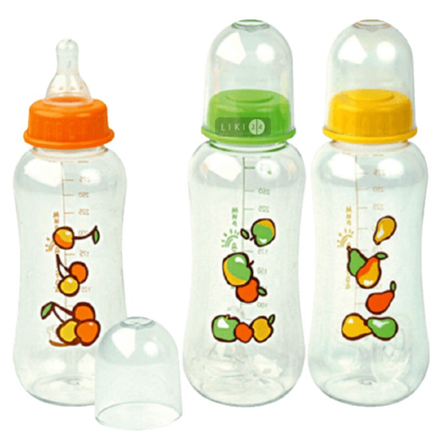 Пляшка пластикова Світ дитинства з талією з силіконовою соскою 300 мл 11016: ціни та характеристики