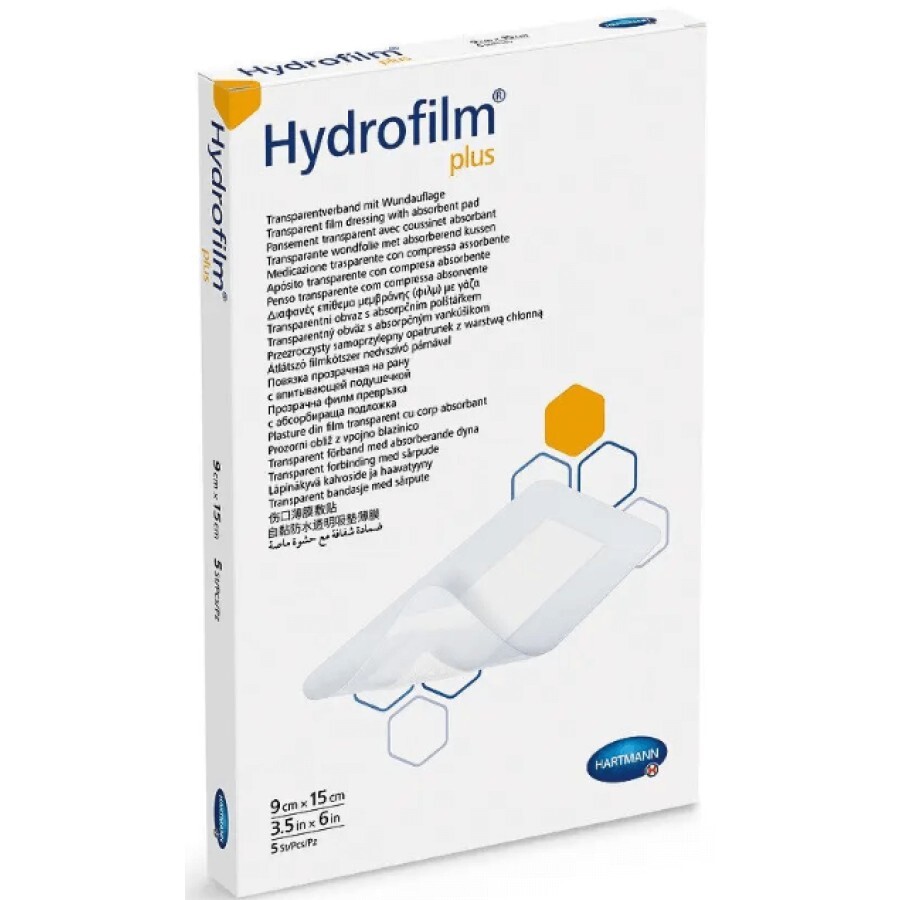 Пов’язка Hydrofilm Plus  плівкова прозора з абсорбуючою подушечкою 9 см х 15 см, №5: ціни та характеристики