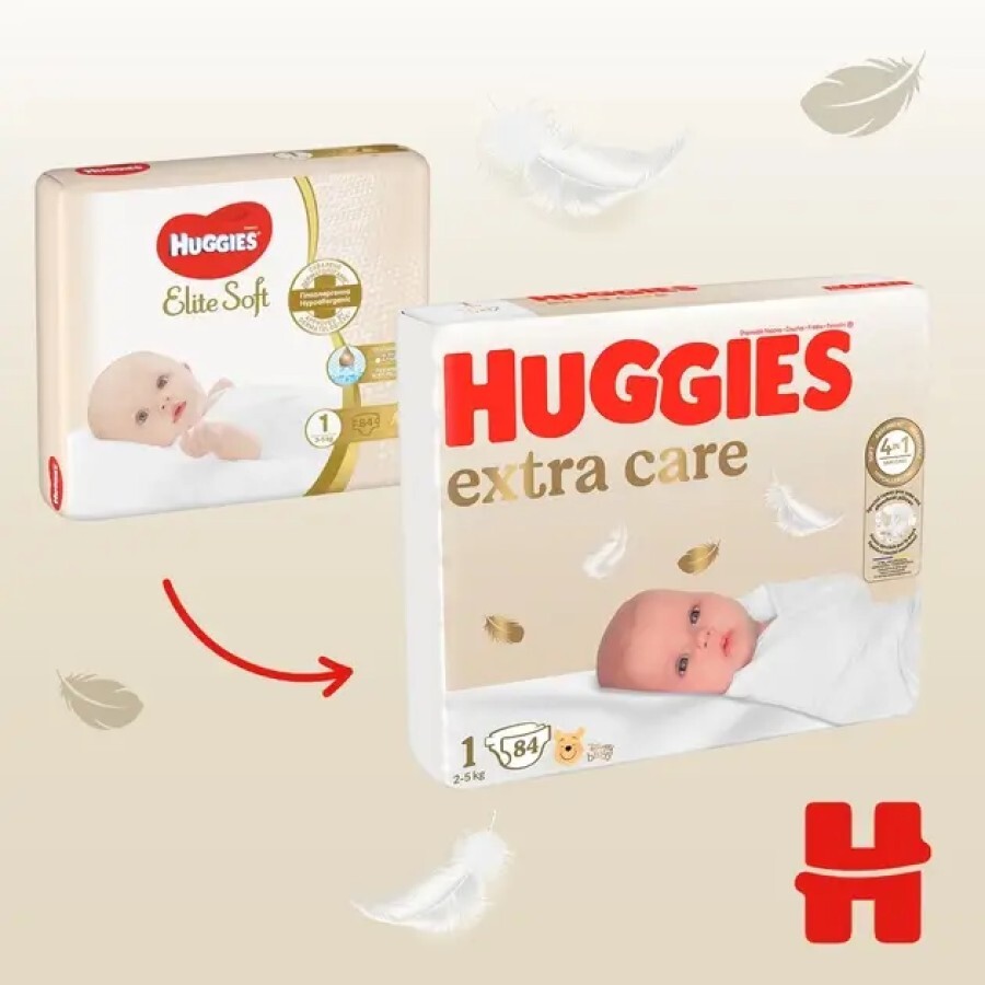 Підгузки Huggies Extra Care 1 (3-5 кг) 84 шт: ціни та характеристики