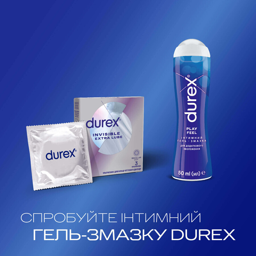 Презервативы латексные с силиконовой смазкой DUREX Invisible Extra Lube ультратонкие с дополнительной смазкой, 3 шт.: цены и характеристики