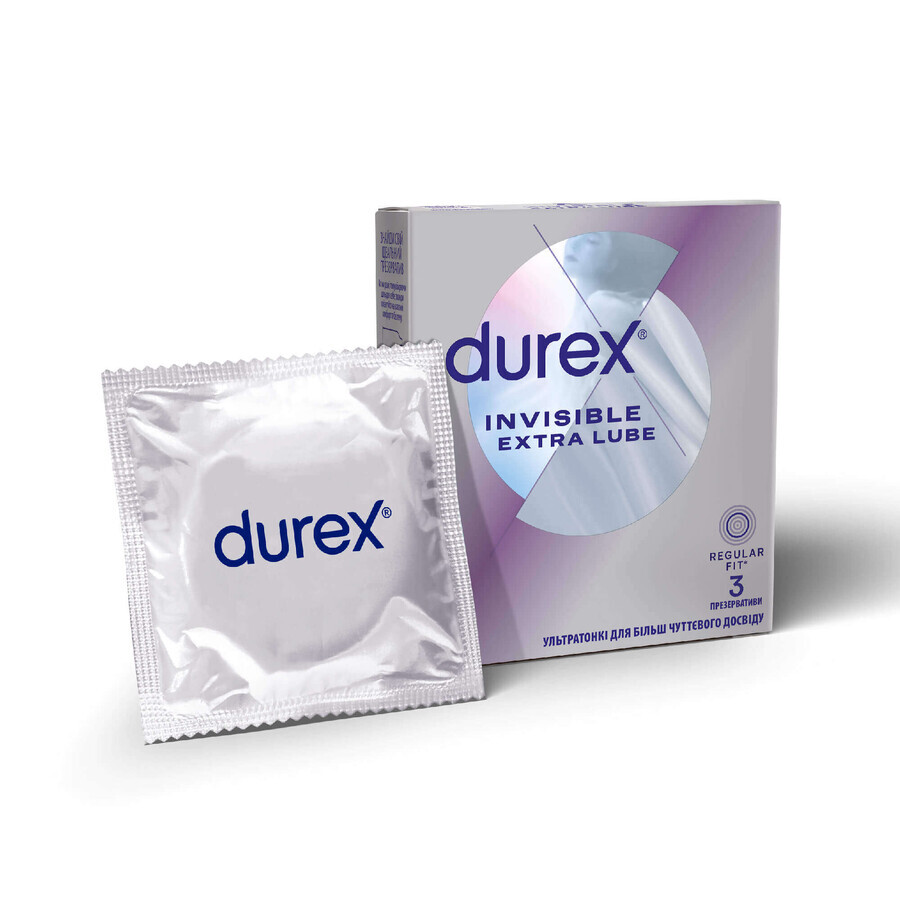 Презервативы латексные с силиконовой смазкой DUREX Invisible Extra Lube ультратонкие с дополнительной смазкой, 3 шт.: цены и характеристики