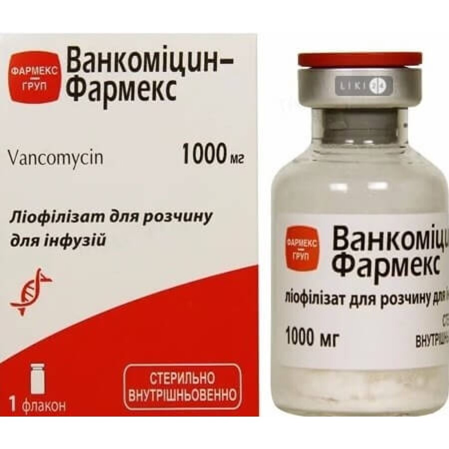 Ванкоміцин ліофіл. д/р-ну д/ін. 1000 мг фл.: ціни та характеристики