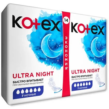 Гігієнічні прокладки Кotex Ultra Dry Night Duo 14 шт: ціни та характеристики