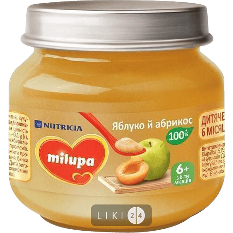 Пюре детское фруктовое Milupa Яблоко и абрикос с 6 месяцев 100 г: цены и характеристики
