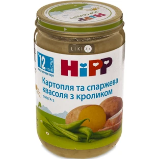 Пюре HiPP Картофель и спаржевая фасоль с кроликом мясо-овощное, 220 г, с 12 месяцев