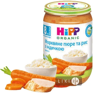 Пюре мясо-овощное "морковное пюре и рис с индейкой" "hipp" 220 г, с 8 мес.