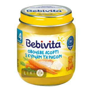 Пюре м'ясо-овочеве Bebivita Овочеве асорті з курчам і рисом 125 г