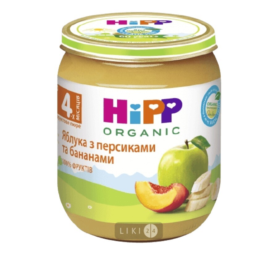 Органічне пюре HiPP Яблука з бананами, 125 г: ціни та характеристики