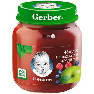 Пюре фруктовое гомогенизированное тм "gerber" "яблоко с лесными ягодами" витамин. 130 г, для детей от 6 месяцев