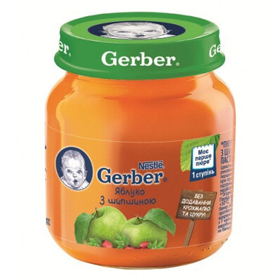 Фруктове пюре Gerber Яблуко з шипшиною з 6 місяців 130 г: ціни та характеристики