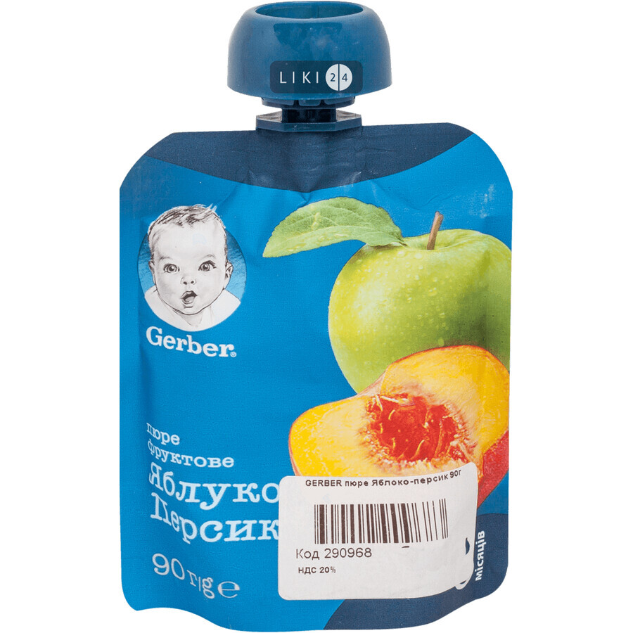 Фруктове пюре Gerber Яблуко та персик з 6 місяців 90 г: ціни та характеристики