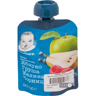 Фруктовое пюре Gerber Яблоко, груша, малина, черника с 6 месяцев 90 г