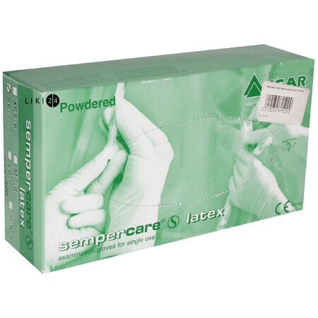 Перчатки медицинские латексные смотровые sempercare нестерильные припудренные размер S (6-7) №100