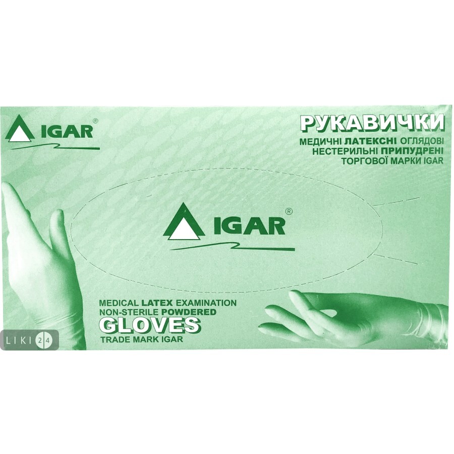Перчатки медицинские смотровые латексные нестерильные припудренные тм "igar" размер L (8-9) пара: цены и характеристики