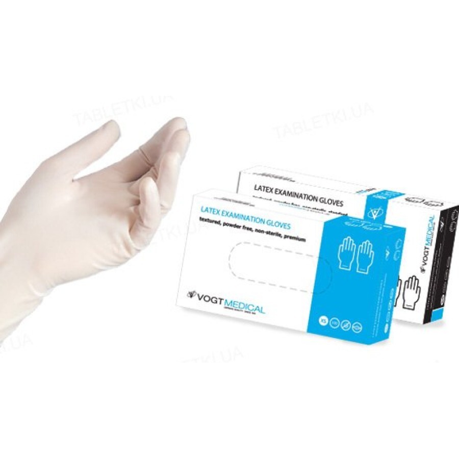 Перчатки смотровые Vogt Medical латексные без пудры, размер L, нестерильные, пара №50: цены и характеристики