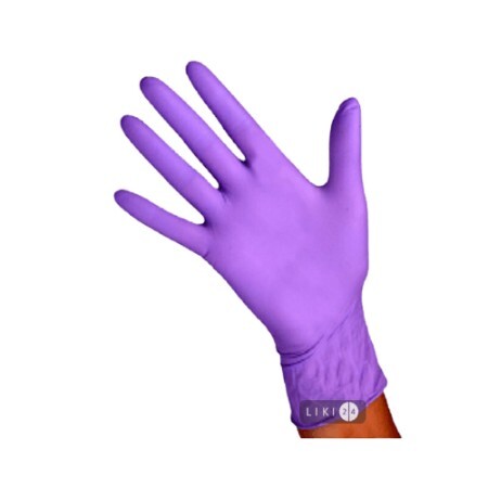 Перчатки смотровые нестерильные Medicare размер L, хлорированные нитриловые, фиолетовые, без пудры, текстурированные 1 пара